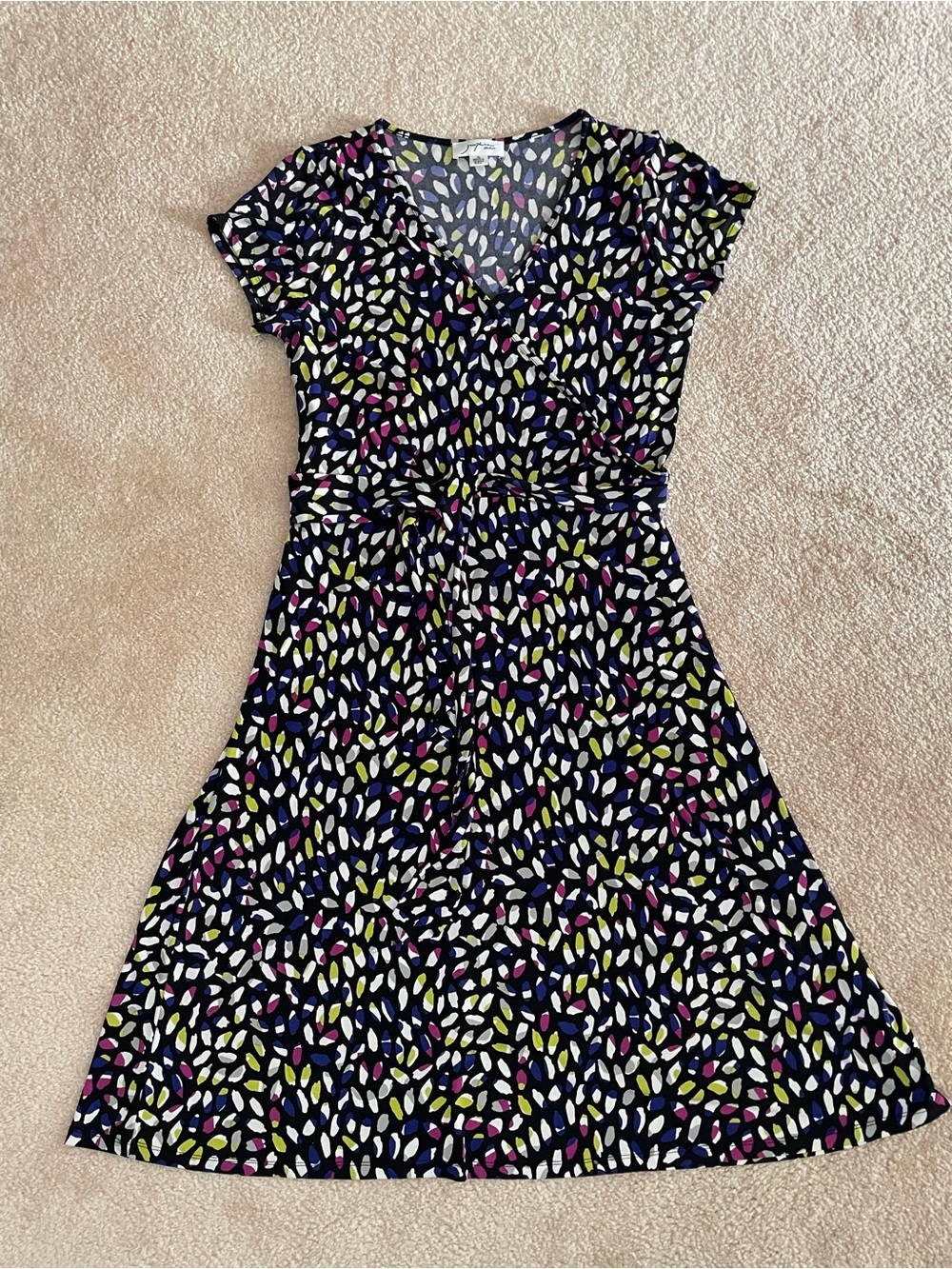 Josephine Studio Faux Wrap Dress slinky knit Belted Multicolor Abstract Print XL